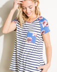 e Luna Striped Floral Mix Pocket Top