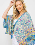 Light Woven Squared Open Kimono with Tie