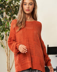 Davi & Dani Openwork Side Slit Drop Shoulder Knit Cover Up