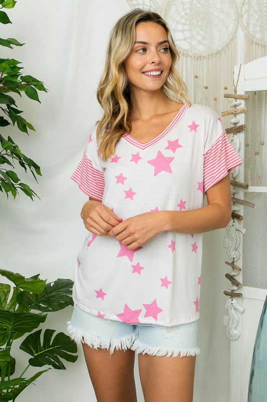 e Luna PLUS Star Print Striped Jersey Top