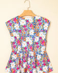 Floral Bow Tie Sleeveless Peplum Blouse