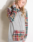 e Luna Plaid Mixed Turtle Neck Sweatshirt