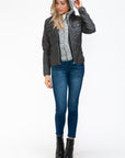 YMI Removable Faux Layered Multi-Pocket Jacket with Fuzzy Hood