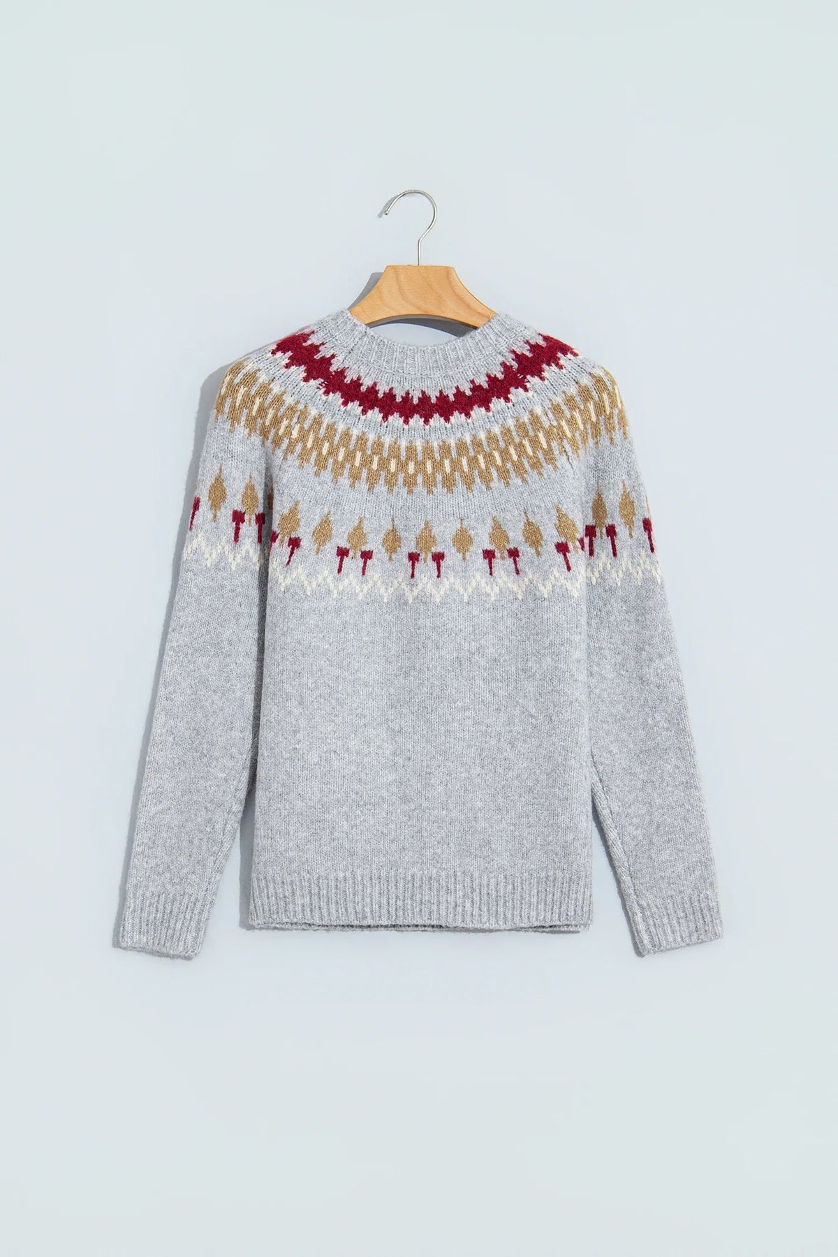 Gray Fair Isle Raglan Sleeve Sweater