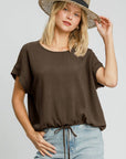 Umgee Drawstring Hem Round Neck Short Sleeve T-Shirt