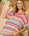 e Luna PLUS Multi Stripe Cold Shoulder Top