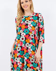 Celeste Full Size Floral Three-Quarter Sleeve Dress with Pockets