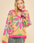 Davi & Dani Floral Contrast V-Neck Dropped Shoulder Sweater