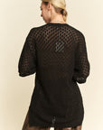 Davi & Dani Side Slit Openwork Round Neck Half Sleeve Knit Cover Up