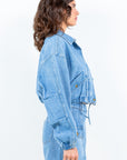 American Bazi Drawstring Waist Crop Denim Jacket