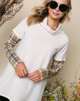 e Luna Plaid Mixed Turtleneck Top