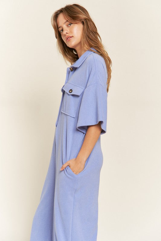 PLUS Jade by Jane Basic Collar Shirt Wide leg Jumpsuit