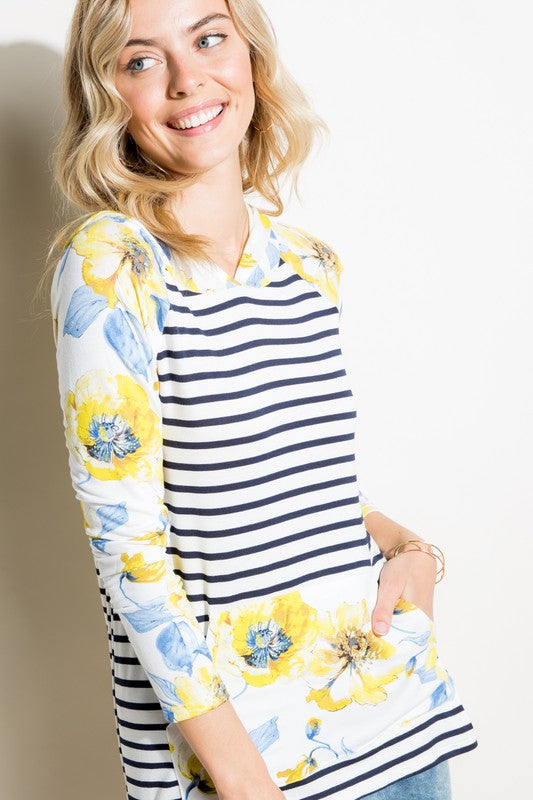 e Luna PLUS Striped Floral Mix Sweatshirt