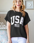 Heimish Full Size USA Graphic Short Sleeve Ribbed Top