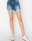 RISEN High Rise Raw Hem Distressed Denim Shorts