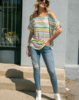 e Luna Multi Striped Cold Shoulder Top