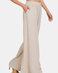 Zenana Pleated Linen Blend Wide Leg Pants