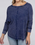 Zenana Plus Washed Baby Waffle Oversized Long Sleeve Top