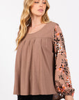 SAGE + FIG Floral Long Sleeve Front Pleated Detail Blouse