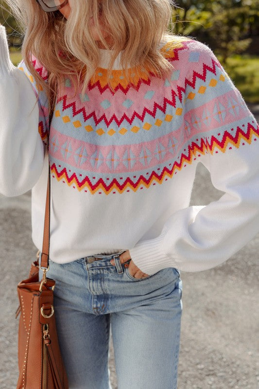 Avery Print Drop Shoulder Sweater