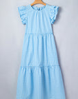 Gingham Knot Back Ruffle Short Sleeve Maxi Dress