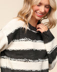 Haptics Striped Contrast Distressed Sweater