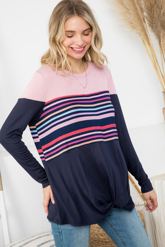 e Luna PLUS Stripe Mix Colorblock Top