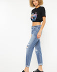 Kancan Mid Rise Distressed Straight Jeans