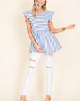 BOMBOM Striped Round Neck Blouse