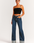 GJG Denim Gary Low Rise Rhinestone Wide Leg Jeans in Monterey Wash