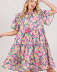 SAGE + FIG Floral Ruffle Short Sleeve Dress