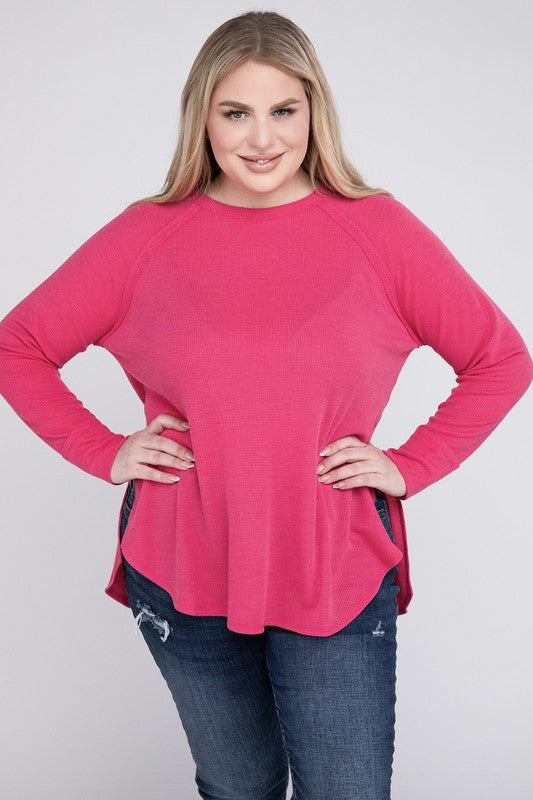 ZENANA Plus Melange Baby Waffle Long Sleeve Top