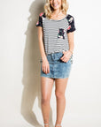 e Luna Striped Floral Mix Short Sleeve Top