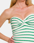 Zenana Twisted Sweetheart Neck Striped Tube Top