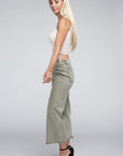 Zenana Acid Washed High Waist Frayed Hem Straight Pants