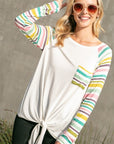 e Luna Striped Mix Waist Tie Top