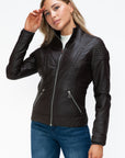 YMI Faux Layered Double-Zipper Jacket with Fuzzy Hood