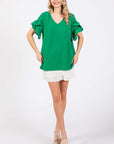 GeeGee Ruffled Short Sleeve V-Neck Blouse