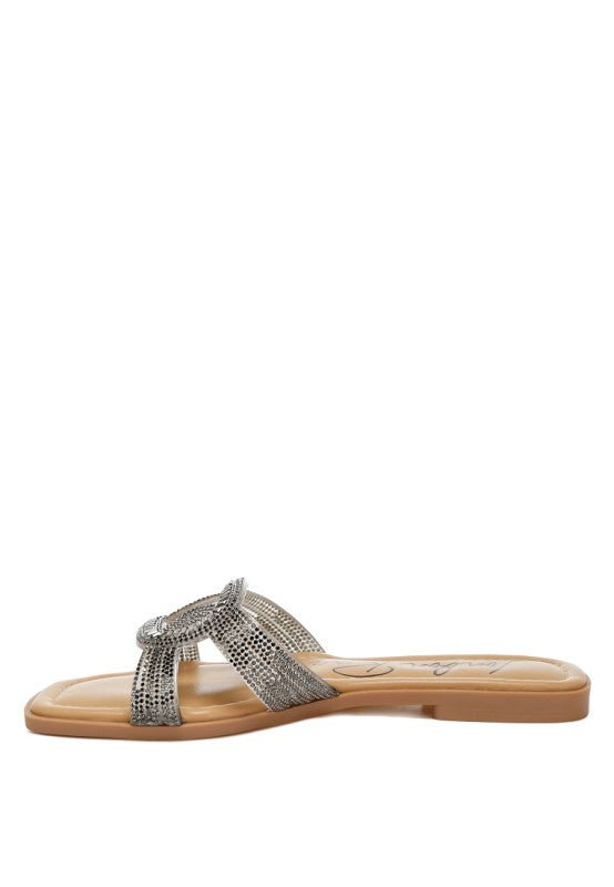 Minople Rhinestones Embellished Flat Sandals