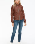 Snobbish Faux Leather Biker Jacket with Side Zip Pockets