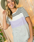 e Luna PLUS Striped Solid Color Blocked Top