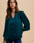 Annie Wear Satin Notched Three-Quarter Sleeve Blouse