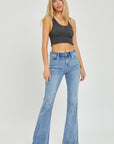 Risen Full Size High Rise Frayed Hem Flare Jeans