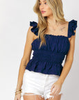 Davi & Dani Solid Square Neck Ruffle Top - Online Only