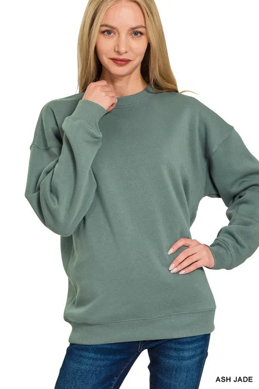 Zenana Fleece Round Neck Sweatshirts in Jade
