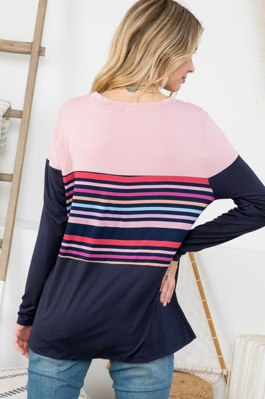 e Luna PLUS Stripe Mix Colorblock Top