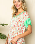 e Luna Plus Dizzy Floral Solid Mix Boxy Top