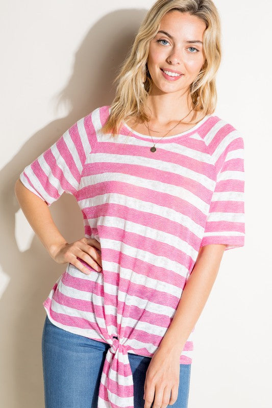 e Luna Striped Front Tie Top