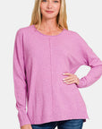 Zenana Front Seam Round Neck Sweater