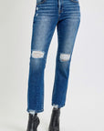 RISEN Full Size High Rise Distressed Crop Straight Jeans